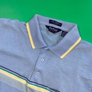 Par Four Sportswear Mens Blue Striped Pocket Polo Shirt Size Medium